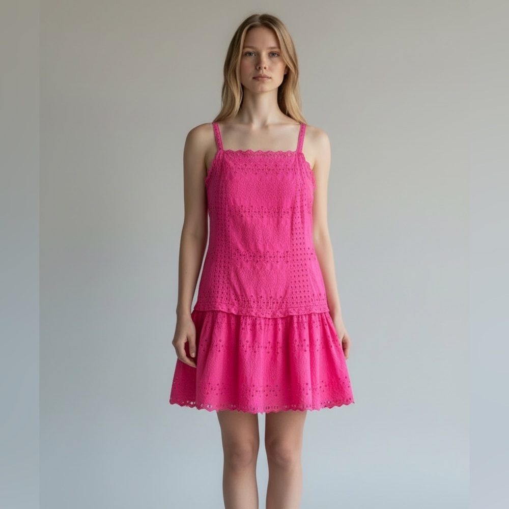 Nanette Lepore Women’s Fiesta Pink Windswept Eyelet Dress . Size 6. SKU 508